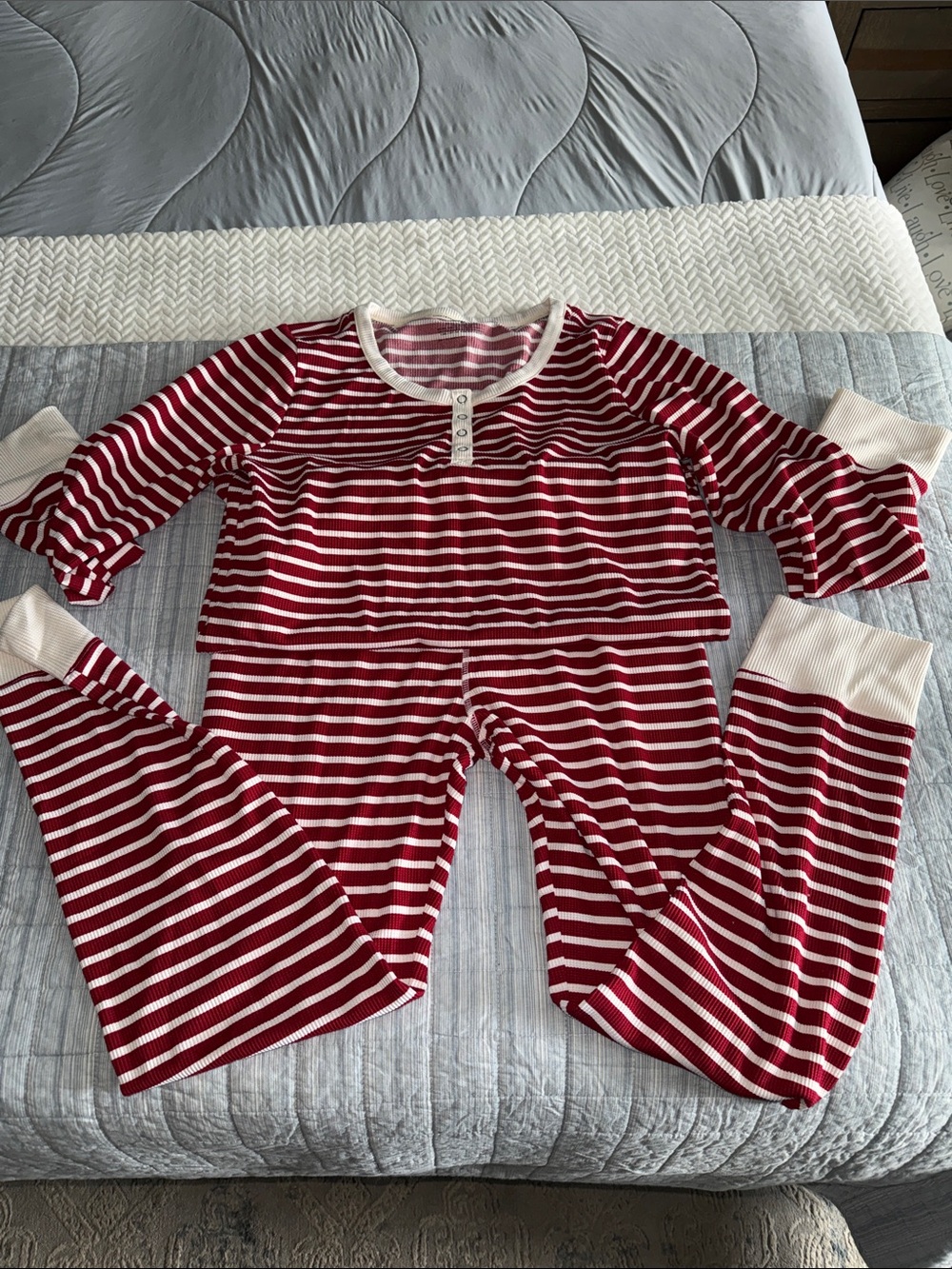 Lucky Brand Red & White Striped Henley Pajama Set